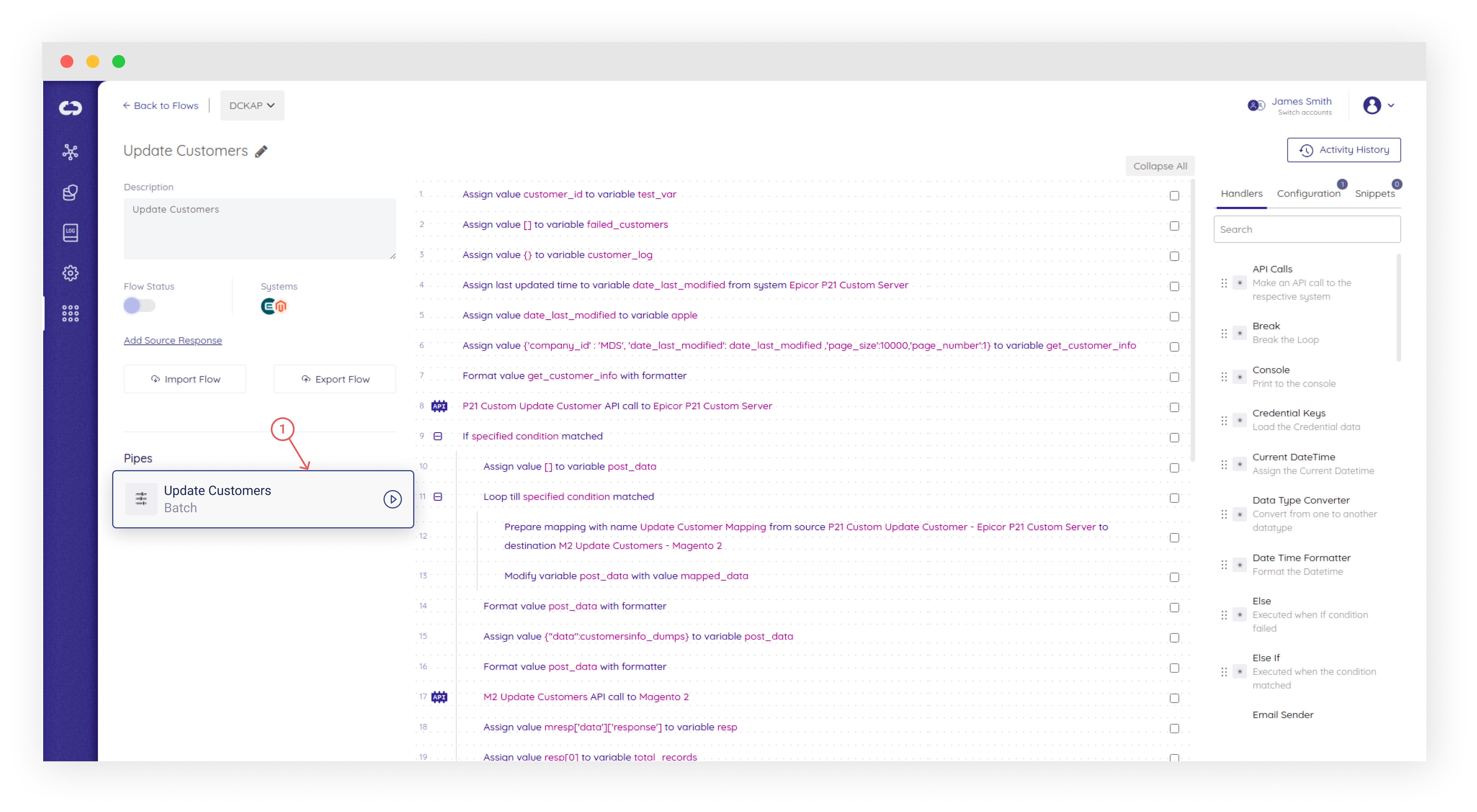 Pipe List in the Flows page