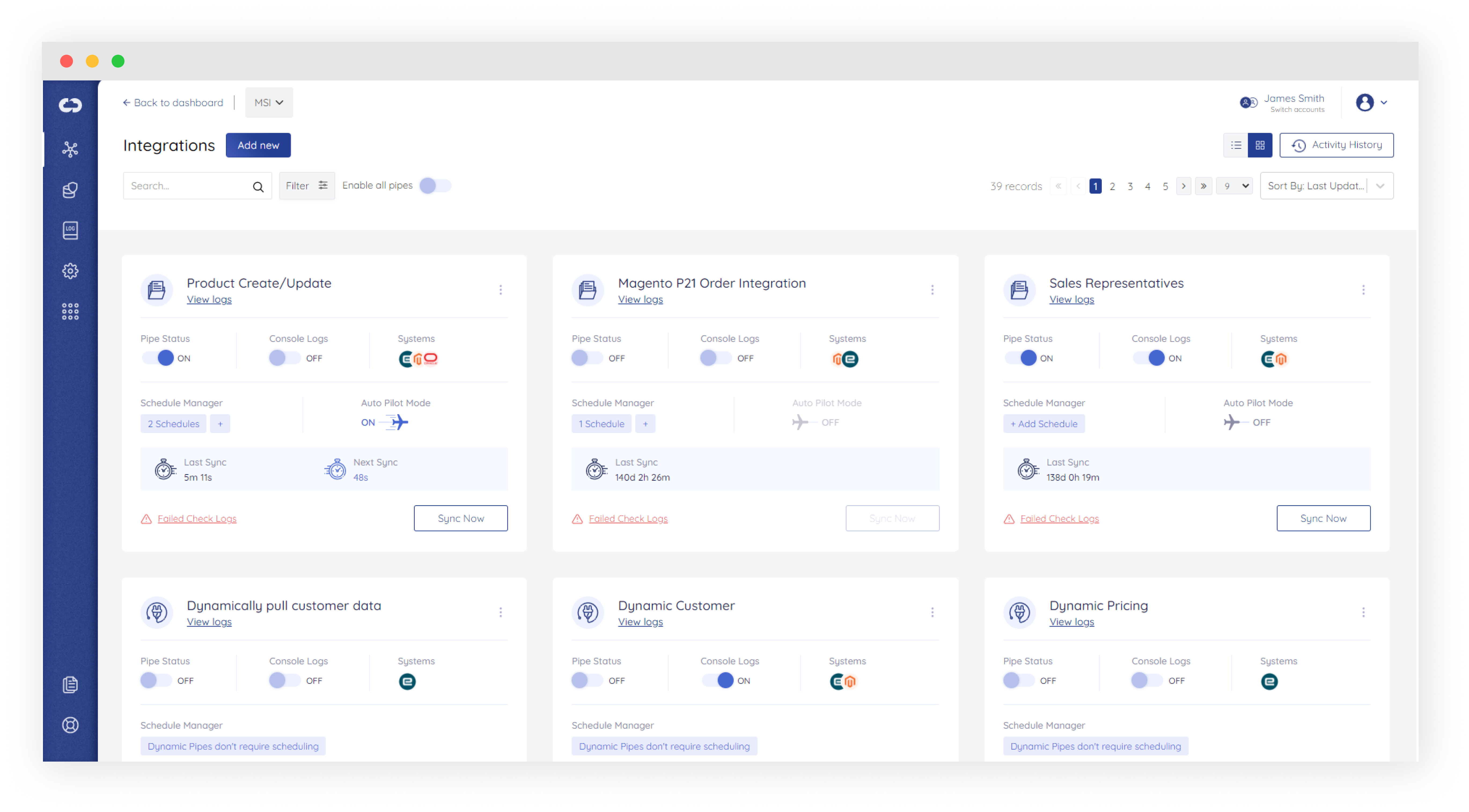 Integrations displayed as a Grid