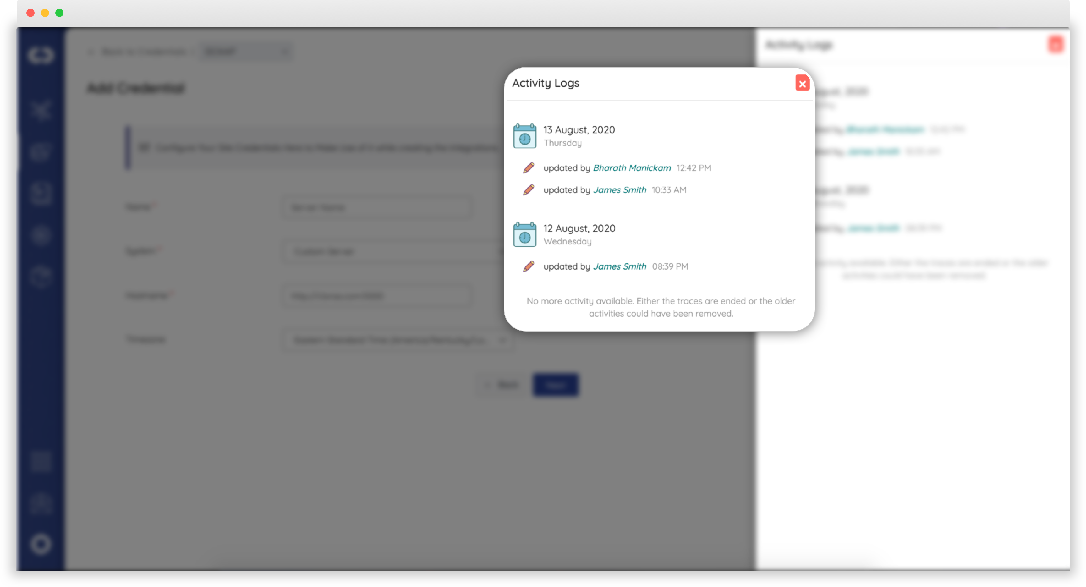 Activity Logs for an individual Credential entity