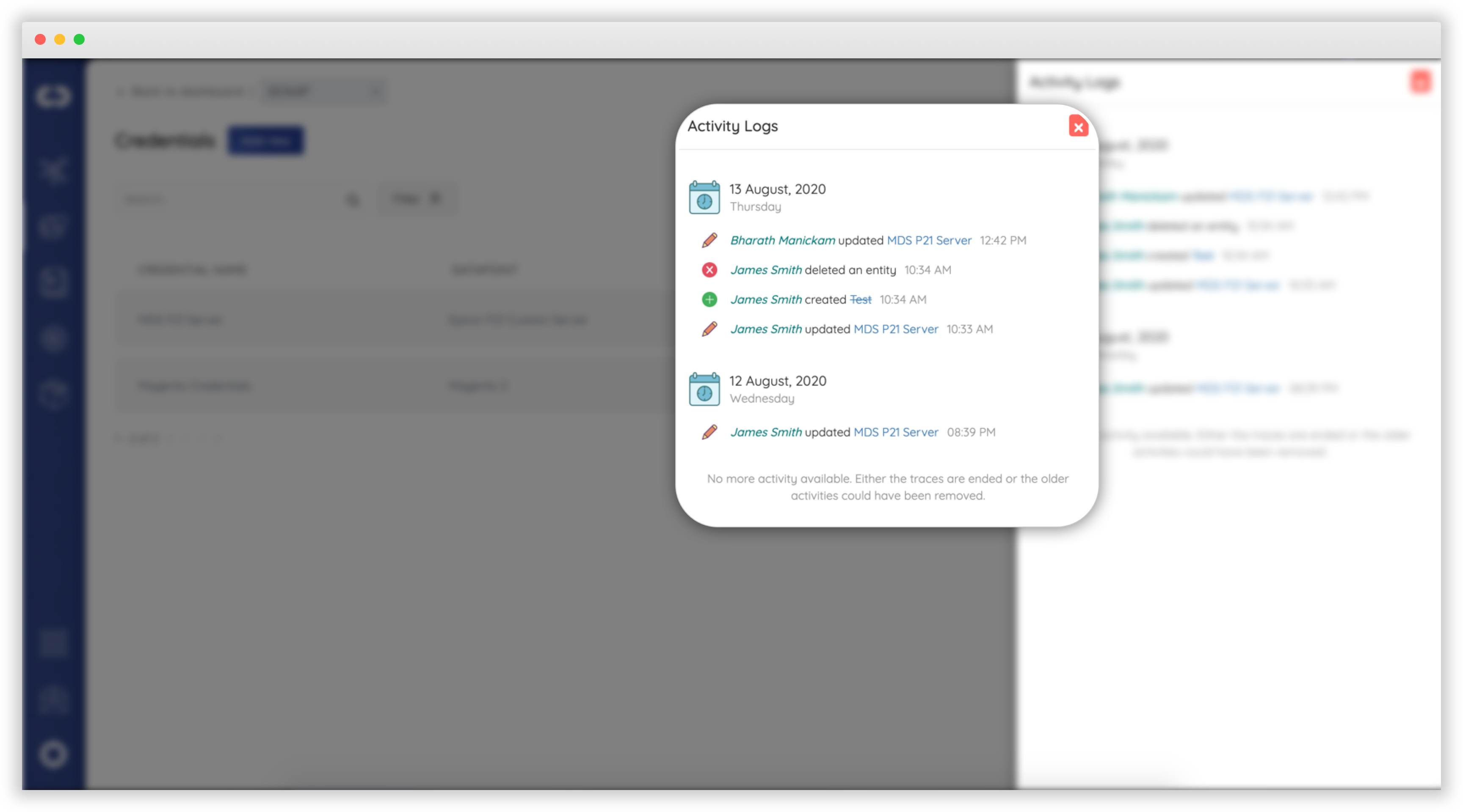 Activity Logs for all the Credentials in a Project